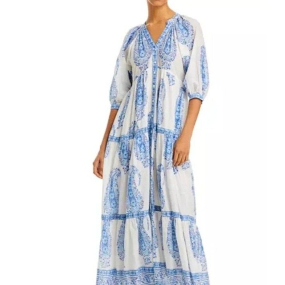Blue Paisley Maxi Dress - Lightweight Tiered V-Neck NWT